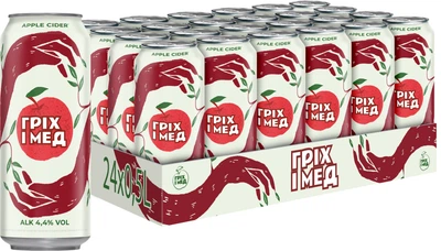 Упаковка сидра ГРІХ І МЕД со вкусом яблока 4.4% 0.5 л х 24 шт (4820002714059)