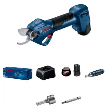 Аккумуляторный секатор Bosch Pro Pruner (2х12 В, 3 Ач, 25 мм) + 2 АКБ GBA 12V 3.0Ah отвертка с битами и ЗУ (26645)
