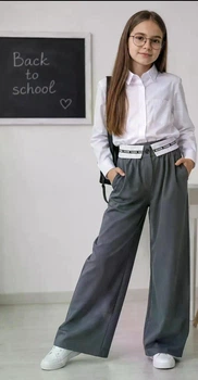 Шкільні штани-палаццо для дівчинки з декоративним поясом Fashion, сірі 146р