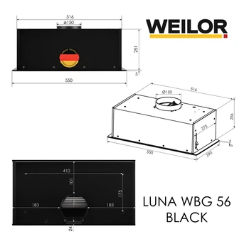 Полновстраиваемая вытяжка WEILOR LUNA WBG 56 BLACK