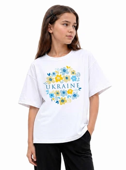 Футболка оверсайз для дівчаток Спиногриз Ukraine коло квіти СПИ-09640 134 см білий