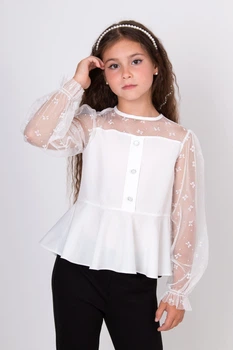 Блузка школьная нарядная Mevis молочная 5621-02 116