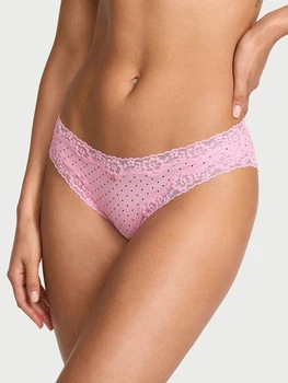 Трусики женские бикини розовые в горох с кружевом Victoria's Secret SPD21 размер S