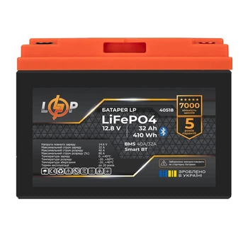 Аккумулятор LP LiFePO4 12,8V - 32 Ah (410Wh) (BMS 40А/32A) пластик Smart BT