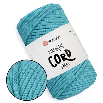 YarnArt Macrame Cord 3mm, Светлая бирюза №763 - трикотажный шнур 250 г / 85 м для вязания сумок, игрушек, ковриков, макраме, толстая пряжа