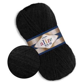 Alize Angora Real 40, Черный №60 - тонкая полушерстяная пряжа 100 г / 430 м, 40% шерсть / 60% акрил, для шапок, снудов, кардиганов