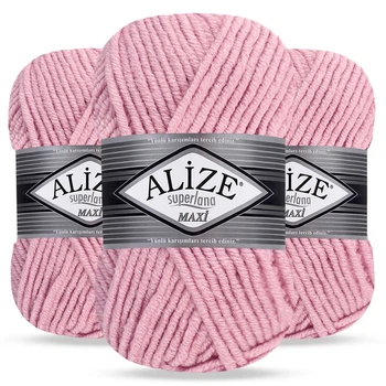 Упаковка Alize Super Lana Maxi, Пудра №161, 3шт - толстая полушерстяная пряжа для шапок, шарфов и снудов - Ализе Супер Лана Макси 100г/100м