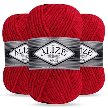 Упаковка Alize Super Lana Maxi, Червоний №56, 3шт - товста напіввовняна пряжа для шапок, шарфів і снудів - Алізе Супер Лана Максі 100г/100м