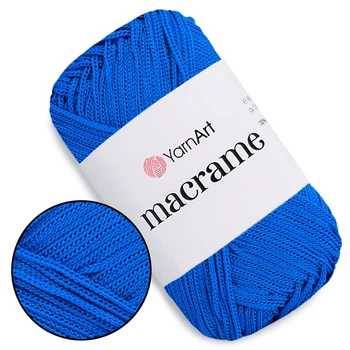 Пряжа YarnArt Macrame Ярко-синий №139, полиэстеровый шнур 2 мм, нитка для вязания крючком и спицами, полиэстер 100%