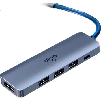 Док-станція розширення Aigo Type-C, концентратор USB 3.0, адаптер HDMI, конвертер для док-станції для ноутбука 4K60Hz Ultra HD, швидка зарядка PD100W, T05-H3 (метал)