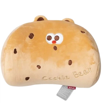 Подушка подголовник Cookie Bear мишка ортопедическая наполнитель memory foam велюровый чехол ремень с фастексом на кресло поясничный валик в авто и офис Бежевый