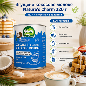 Кокосове згущене молоко Nature's Charm 320 г без лактози без глютену натуральний продукт