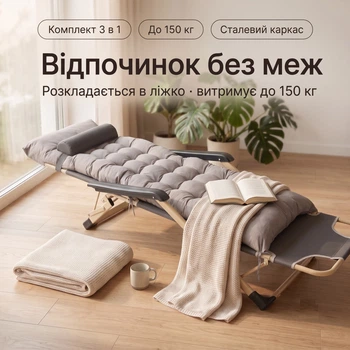 Кровать раскладное шезлонг кресло SpringFun туристическое домашнее переносное матрас + подушка