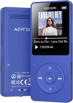 MP3-плеер AGPTEK A02PLT 64 ГБ с Bluetooth 5.3, FM-радио, диктофоном, динамиком, синий