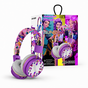 Наушнки Headset детские беспроводные Кпоп Охотиницы на демонов KPop Demon Hunters с з Bluetooth и микрофоном для девочки, регулируемій размер, фиолетовые (SVS)