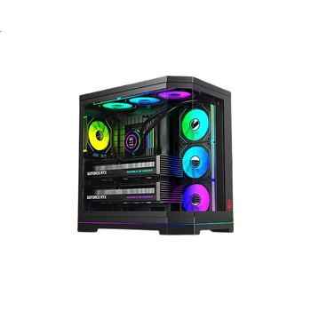 Корпус для игрового компьютера AOC ACG802B Black ATX, панорамный обзор 270°, поддержка быстросъемных/9-слотовых двух видеокарт, совместимость с системами водяного охлаждения 360 мм, 10 мест для вентиляторов.