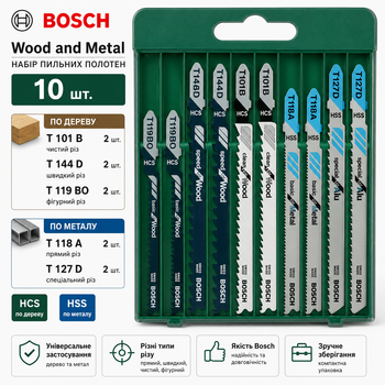 Набор пильных полотен Bosch предназначен для резки древесины и металла HCS HSS