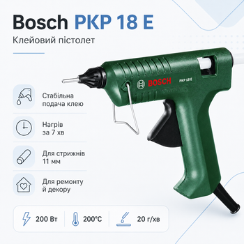Клейовий пістолет Bosch PKP 18 E нагрівання до 200 °C стрижень 11 мм 200 Вт (0603264508)