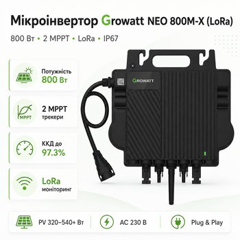 Микроинвертор для солнечных панелей Growatt NEO 800M-X (LoRa) 800 Вт 2 MPPT LoRa IP67 Black
