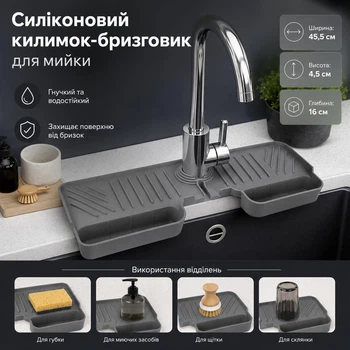 Силиконовый коврик-брызговик для мойки / раковины / смесителя Drain pan AND-94-10-100PCS серый