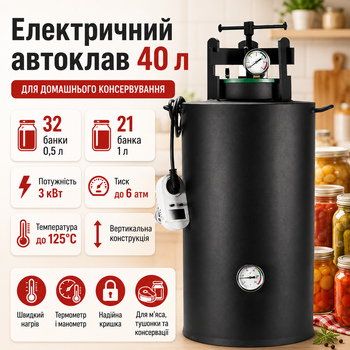 Автоклав UTeho electro электрический 40 л на 32банки 0,5 л бытовой 2 кВт 220 В для тушенки мяса рыбы пищевой автоклав для дома