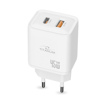 Зарядний пристрій GaN TITANUM CH45AC 45W USB-A+USB-C White 75644