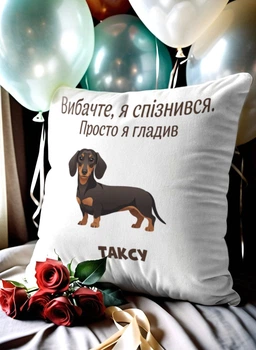 Подушка плюшева 32х32 см з принтом «я гладив таксу» — подарунок для любителів собак