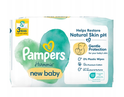 Дитячі вологі серветки Pampers Harmonie New Baby 3 пачки х 46 шт