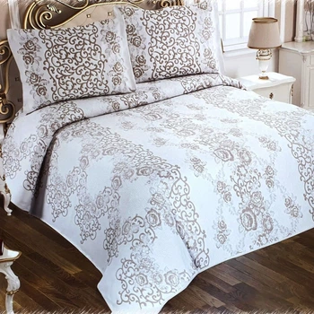 Жаккардовое покрывало с наволочками My Bed «Eda», бежево-сірий, 240x260 см, Євро-максі