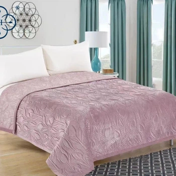 Покривало велюрове COLORFUL VELURE COVER QUILTED принт квіти, 220x230, Рожевий