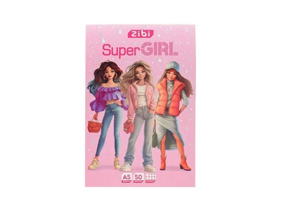 Блокнот ZIBI 50арк. планшет SUPER GIRL A5 клітинка, картон.обкл. ZB.12651-10