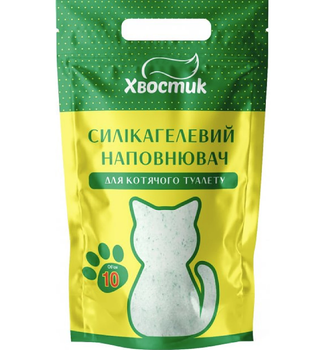 Наполнитель Хвостик силикагель мелкий с зелеными гранулами, 10 л