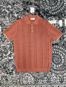 Чоловіча трикотажна футболка поло цегляного кольору Brunello Cucinelli Henley з льону та бавовни розмір M