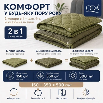 Одеяло 4 сезона 155×210 см зима-лето 2 в 1, холлофайбер, микрофибра, на кнопках, 150 + 350 г/м², оливка/зеленый