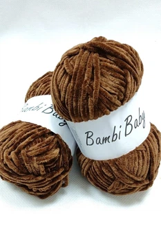 026 Плюшева пряжа Bambi Babi Колір темно-коричневий велюр 100 г/110 м