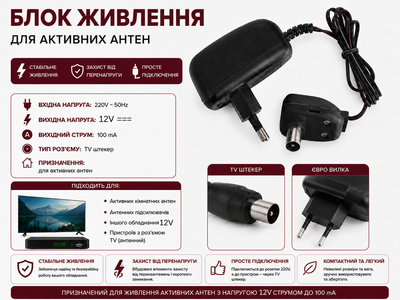Блок живлення звичайний для польської антени 12V, 100 мА