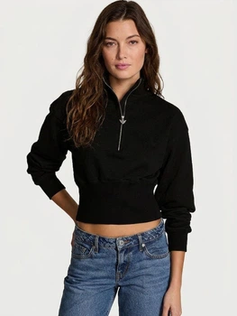 Світшот жіночий Victoria's Secret Off-Duty Terry Fitted Half-Zip Sweatshirt 27192659 S Чорний (236296658472)