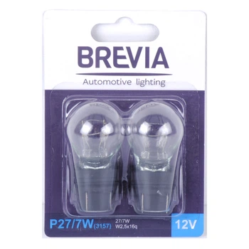 Лампа автомобільна 12V P27 7W безцокольна двоконтактна Brevia 12339B2 W2.5 x16g