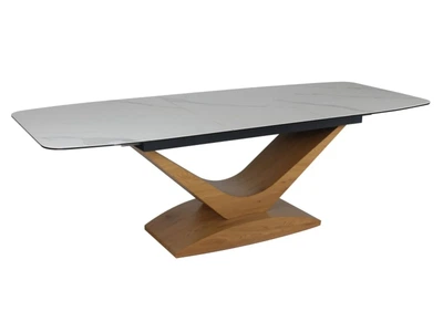 Обеденный стол DOLCE CERAMIC 180(240)x95 см керамика белый STATUARIO VENATO/дуб