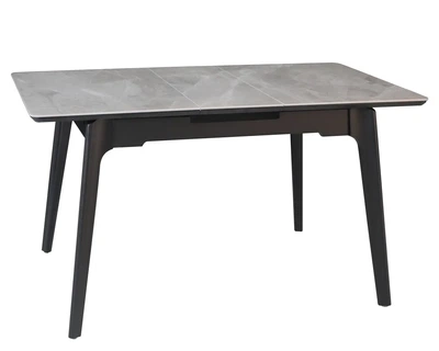 Обеденный стол BERLIN CERAMIC 111(140)x75 см МДФ + керамика серый глянец черный каркас