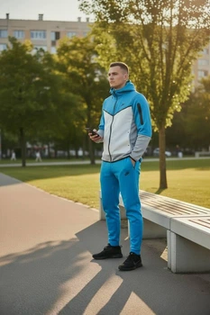 Мужской спортивный костюм Nike Tech Fleese голубой с капюшоном (rreplic) XL