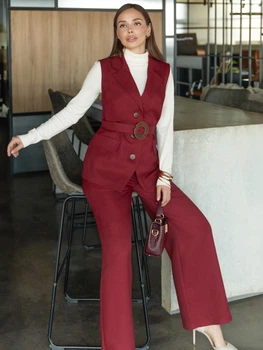 Жіночий джинсовий костюм із жилетом і штанами Dressa 46 Бордовий (mo64a35ebe-9dca-11f0-87a3-ac1f6bc5f30a)