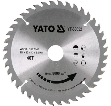 Tarcza widiowa do drewna YATO YT-60652 200 x 30 mm 40 zębów do 8000 obr/min (5906083606526)