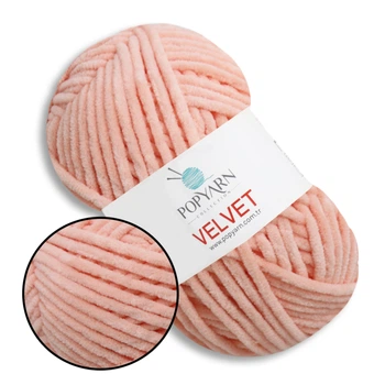 Пряжа плюшевая Popyarn Velvet (Попярн Вельвет) №021 Персик - 100% полиэстер, 100 г / 120 м, для пледов, игрушек, вязания спицами и крючком