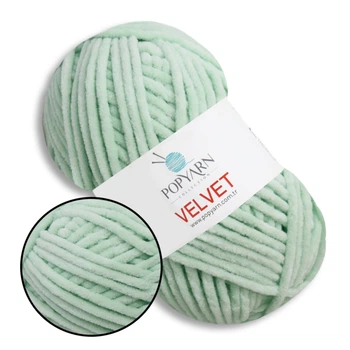 Пряжа плюшевая Popyarn Velvet (Попярн Вельвет) №022 Мята - 100% полиэстер, 100 г / 120 м, для пледов, игрушек, вязания спицами и крючком