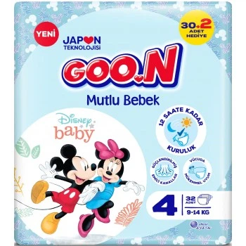 Підгузки дитячі Goo.N Mutlu Bebek Disney baby Japon technology 4 розмір (9-14кг), 32шт/уп
