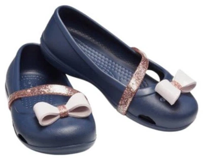 Дитячі крокси балетки для дівчинки Crocs Kids' Lina Charm Flat Navy/Pink (28-29, синій)