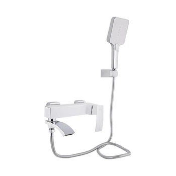 Змішувач для ванни Swan Cascada, Chrome/White (k35) з поворотним виливом та душовим гарнітуром QTSWA260CRW45569 Qtap