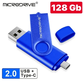 Флешка USB 128Gb Microdrive 2 в 1 Micro USB Type-C / USB для телефона и компьютера Флешка 128 Гб Микродрайв