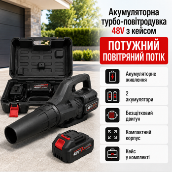 Акумуляторна повітродувка Fan&Fan 48V 6000 mAh з двома акумуляторами безщітковим двигуном кейсом для прибирання листя пилу снігу та сушіння автомобіля